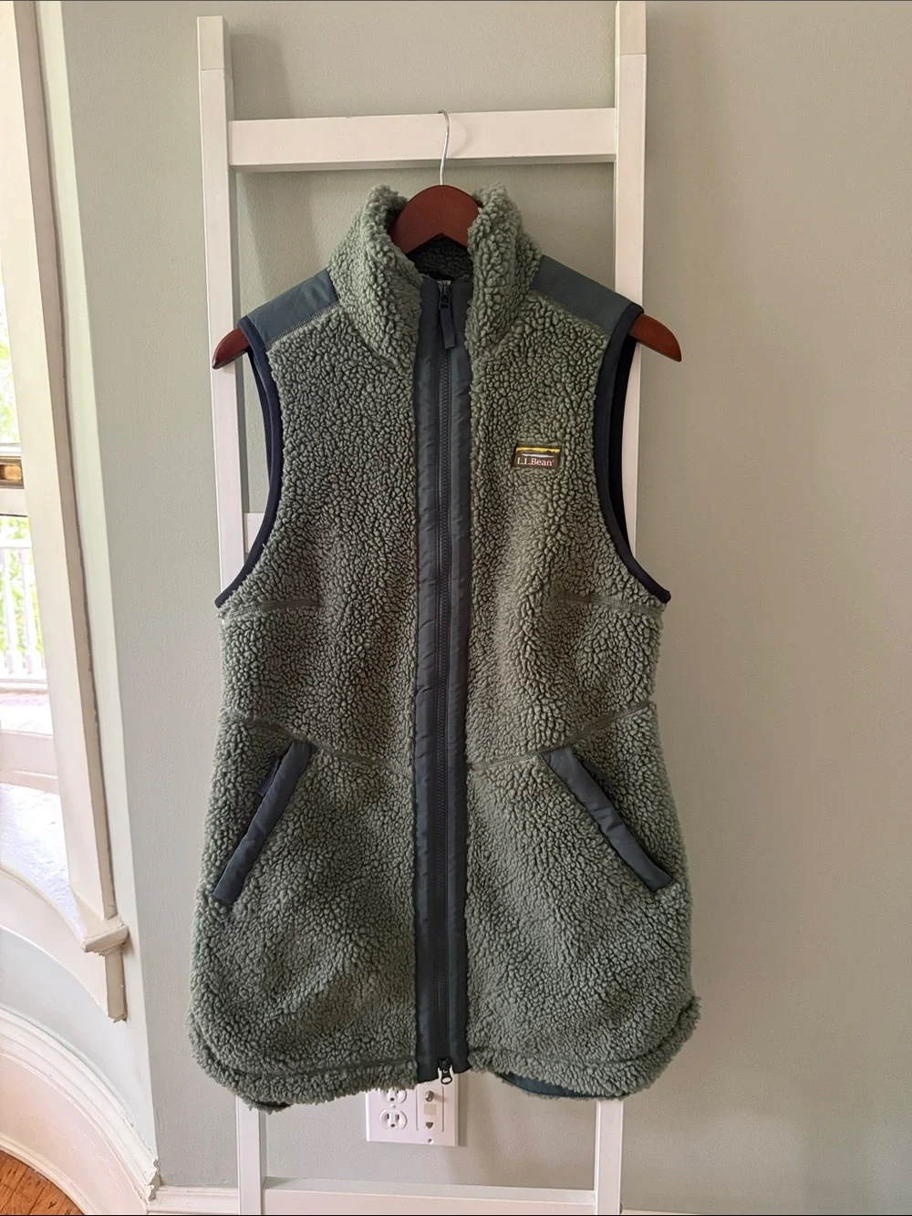 L.L.Bean Sage Green Sherpa Fleece Long Vest